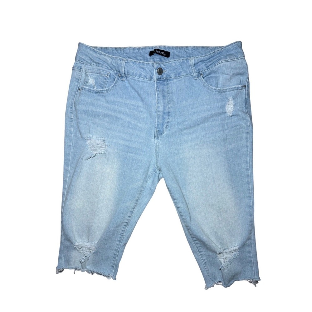d.jeans Distressed Capri Jeans Womens Size 16 Light Blue Raw Hem Stretch Denim